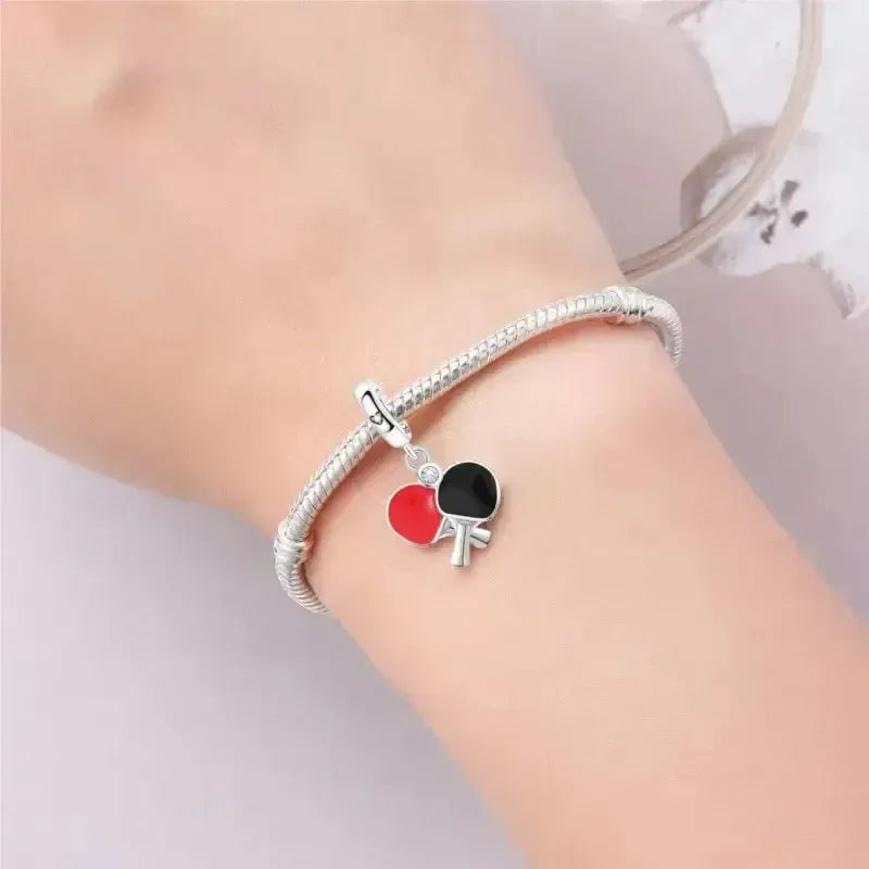 925 Sterling Silber Tischtennisschläger Charm – Tischtennisarmband Perle