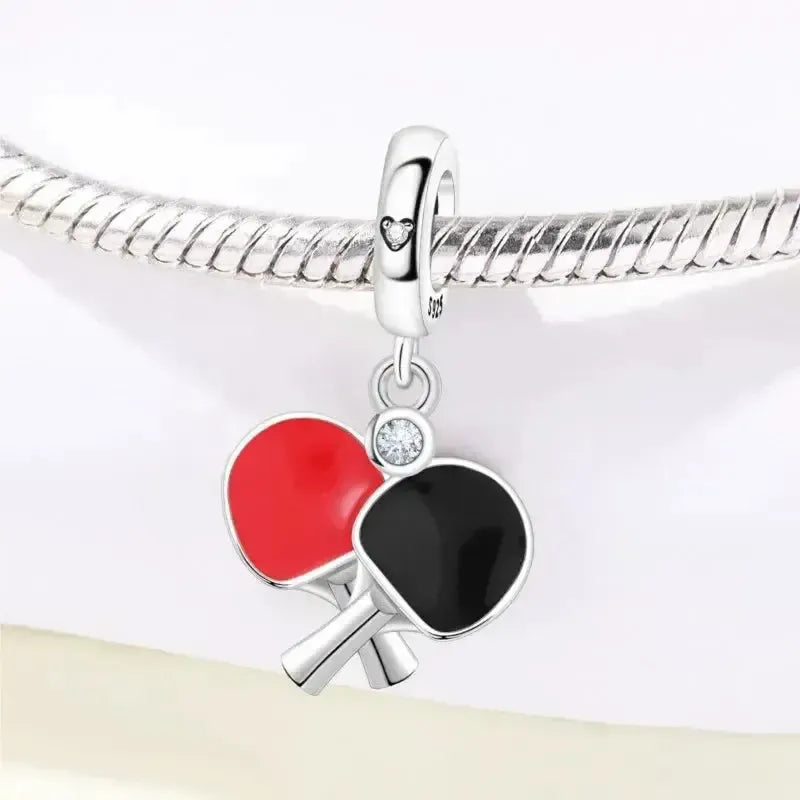 925 Sterling Silber Tischtennisschläger Charm – Tischtennisarmband Perle