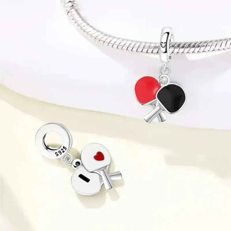 925 Sterling Silver Table Tennis Bat Charm – Ping Pong Bracelet Bead