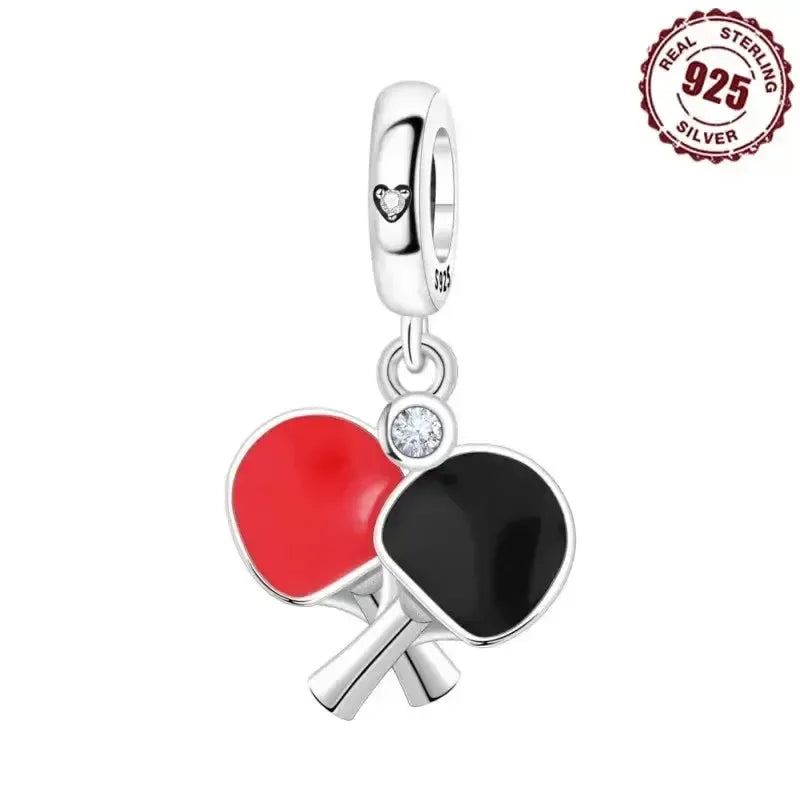 925 Sterling Silber Tischtennisschläger Charm – Tischtennisarmband Perle