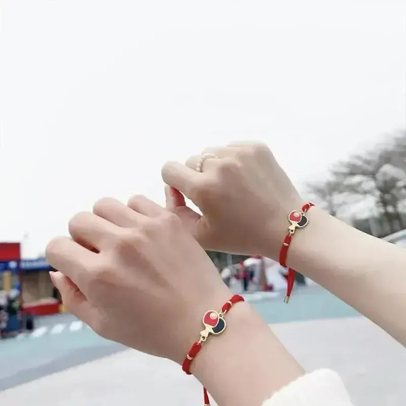 Asian Cup Table Tennis Adjustable Rope Bracelet – Gold Bat Charm
