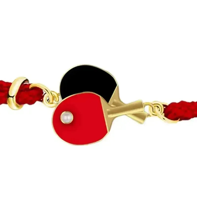 Asian Cup Table Tennis Adjustable Rope Bracelet – Gold Bat Charm