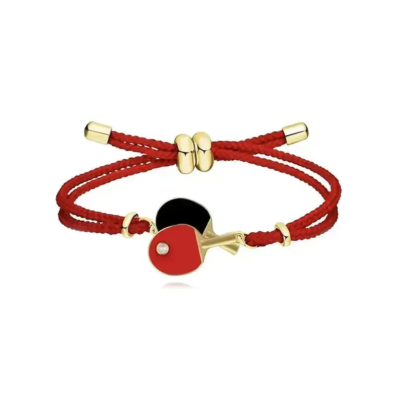 Asian Cup Table Tennis Adjustable Rope Bracelet – Gold Bat Charm
