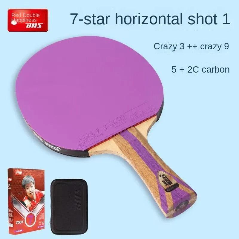 DHS 7 Star farbiger Tischtennisschläger – 7-lagiges Carbonholz & Hurricane 9 & 3 Beläge