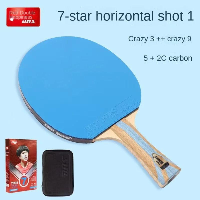 DHS 7 Star farbiger Tischtennisschläger – 7-lagiges Carbonholz & Hurricane 9 & 3 Beläge