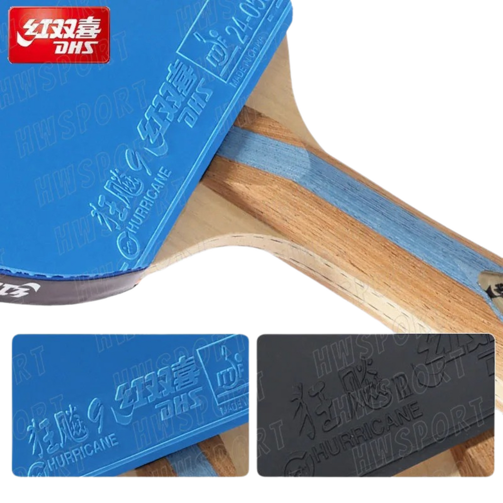 DHS 7 Star farbiger Tischtennisschläger – 7-lagiges Carbonholz & Hurricane 9 & 3 Beläge