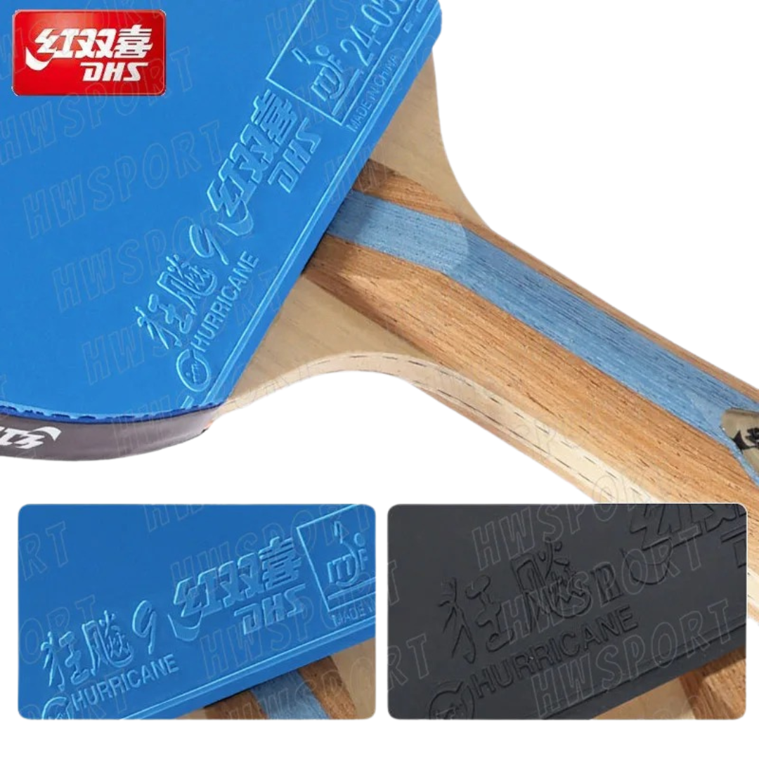 DHS 7 Star farbiger Tischtennisschläger – 7-lagiges Carbonholz & Hurricane 9 & 3 Beläge