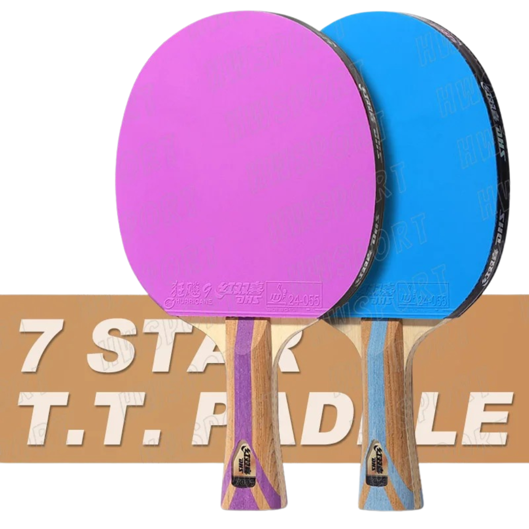DHS 7 Star farbiger Tischtennisschläger – 7-lagiges Carbonholz & Hurricane 9 & 3 Beläge