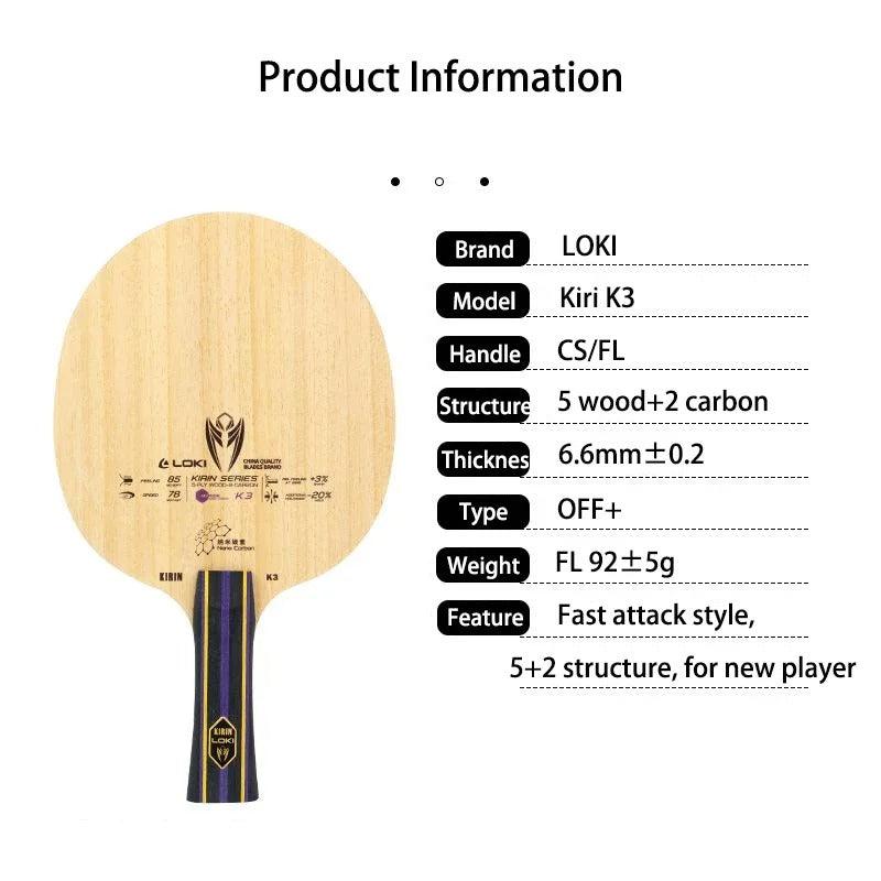 LOKI Kirin K3 Nano Carbon 7-Ply Table Tennis Blade OFF+