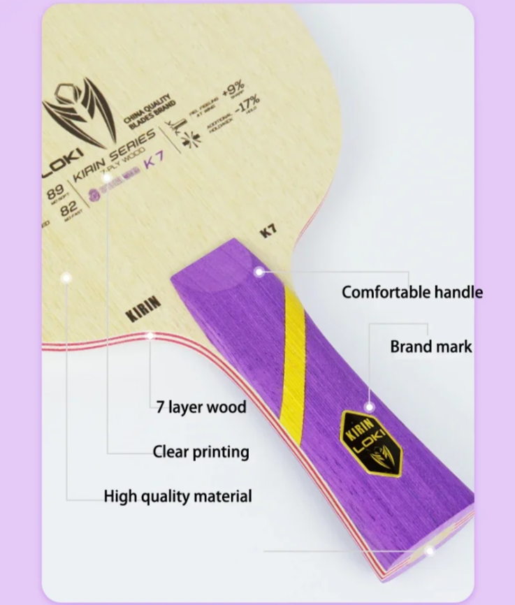 LOKI Kirin K7 Table Tennis 7 Ply Wood Blade OFF+