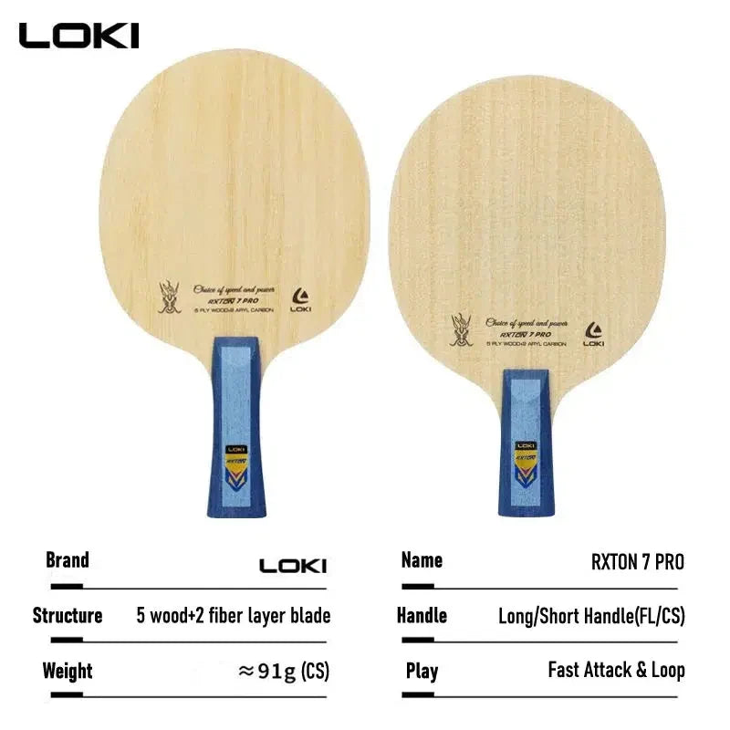 LOKI RXTON 7 Pro Tischtennis-Holz 7-lagig Carbon OFF+