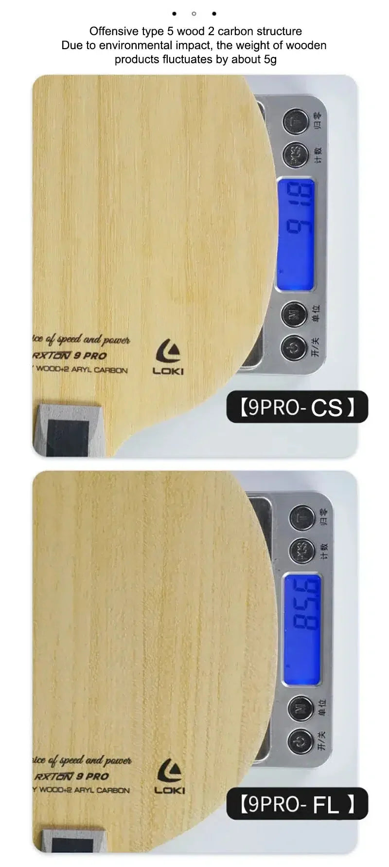 LOKI RXTON 9 Pro Table Tennis Blade 7 Ply Carbon