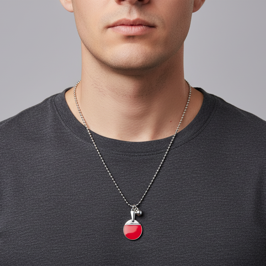 Ping Pong Passion Bat Pendant Necklace – Stainless Steel Table Tennis Jewelry