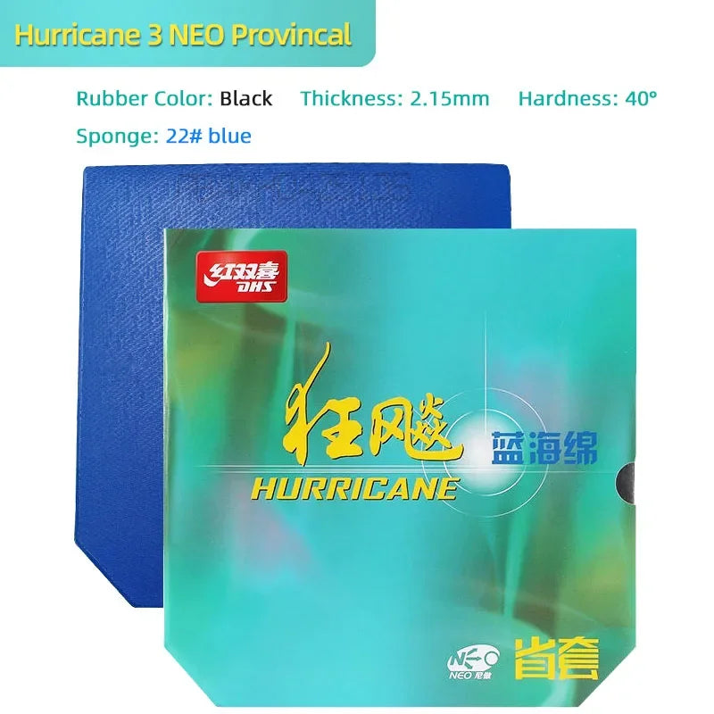 DHS Hurricane 3 NEO Provincal Table Tennis Rubber Professional Tacky Ping Pong Rubber with Blue Orange Sponge