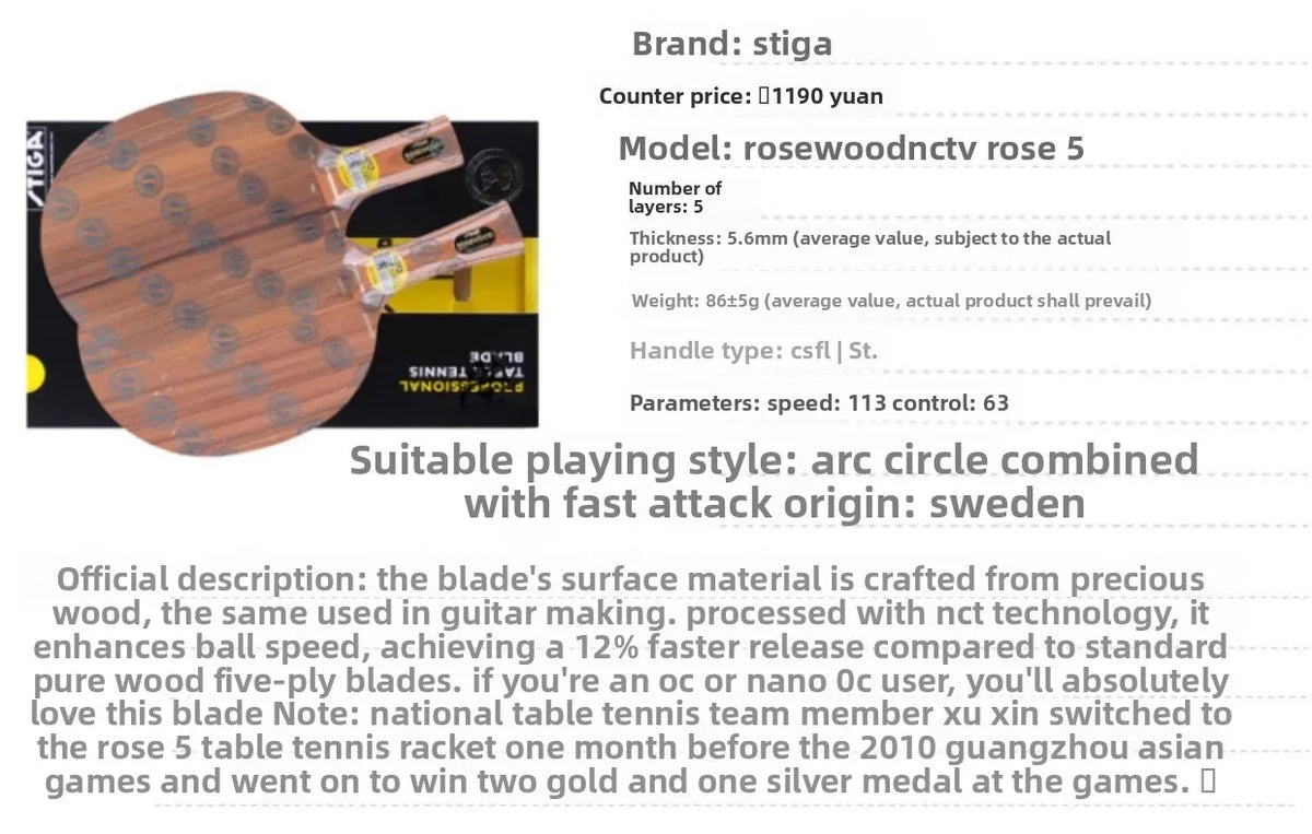 STIGA Rose 5  7CL  XO genuine carbon Table Tennis racket ping pong blade FL offensive Racquet