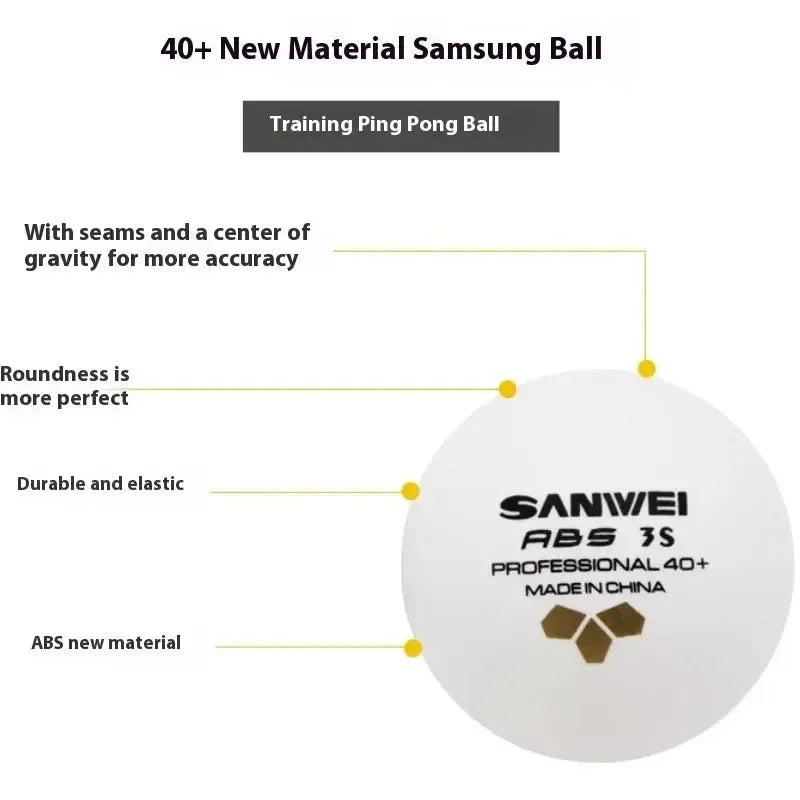 SANWEI 3S 40+ Gold Label ABS Seam Training Table Tennis Balls – 100 Pack