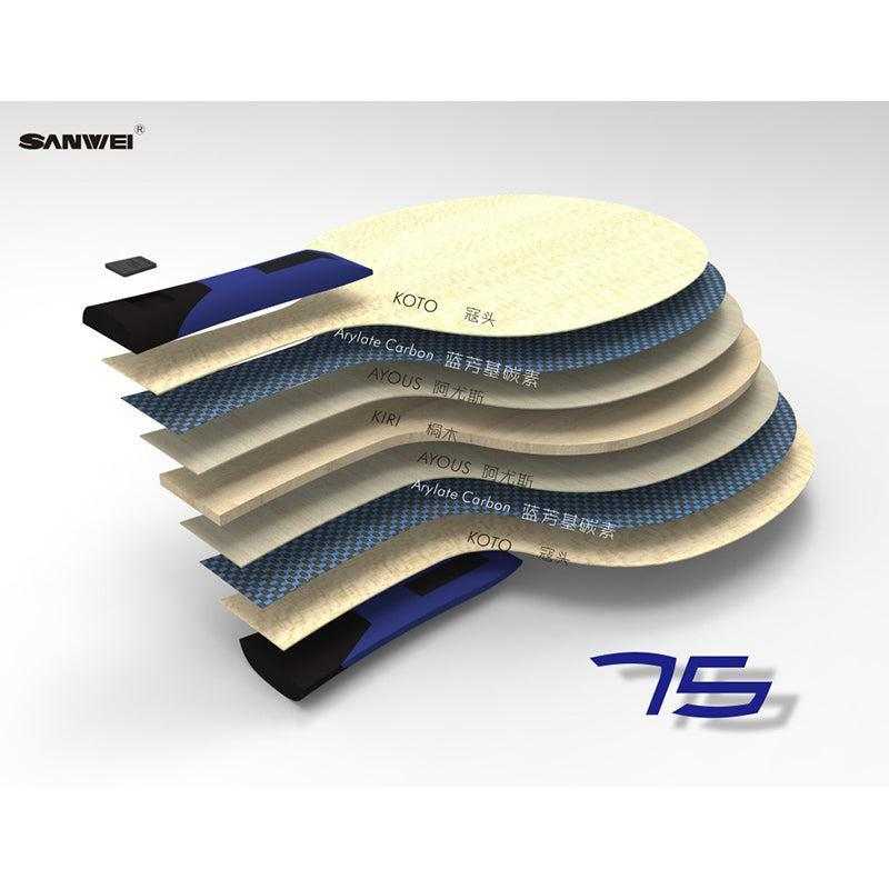 Bois de tennis de table SANWEI 75 ALC Arylate Carbon 7 plis