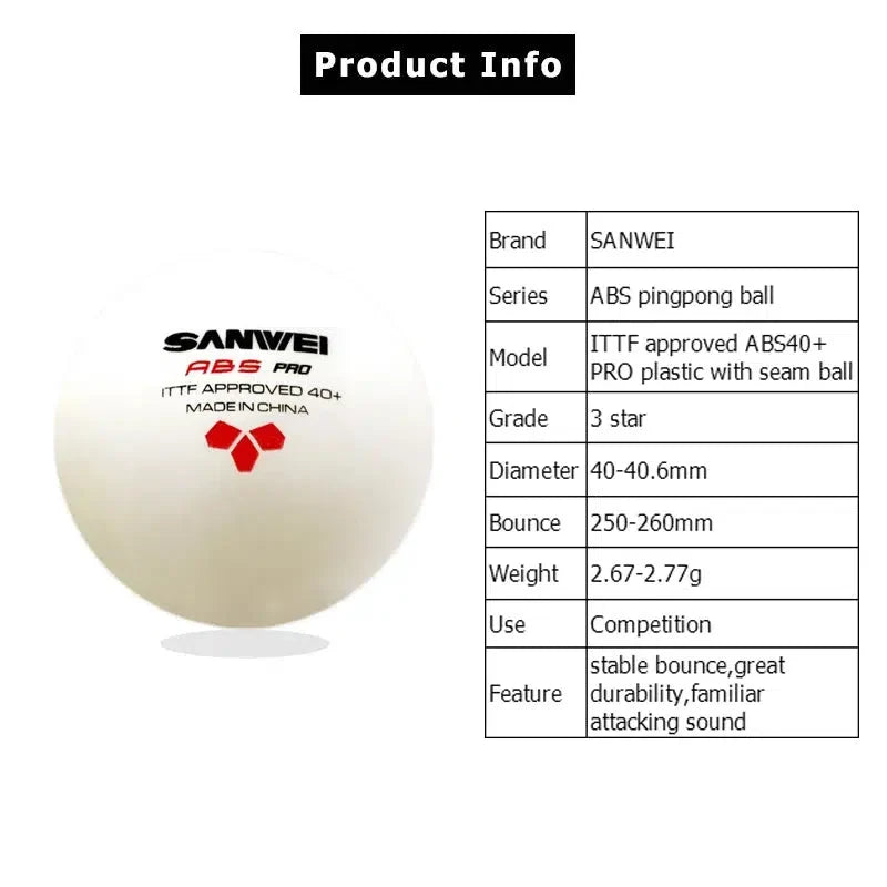 Ballons de tennis de table SANWEI ABS PRO 3 étoiles avec couture