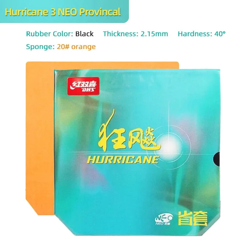 DHS Hurricane 3 NEO Provincal Table Tennis Rubber Professional Tacky Ping Pong Rubber with Blue Orange Sponge