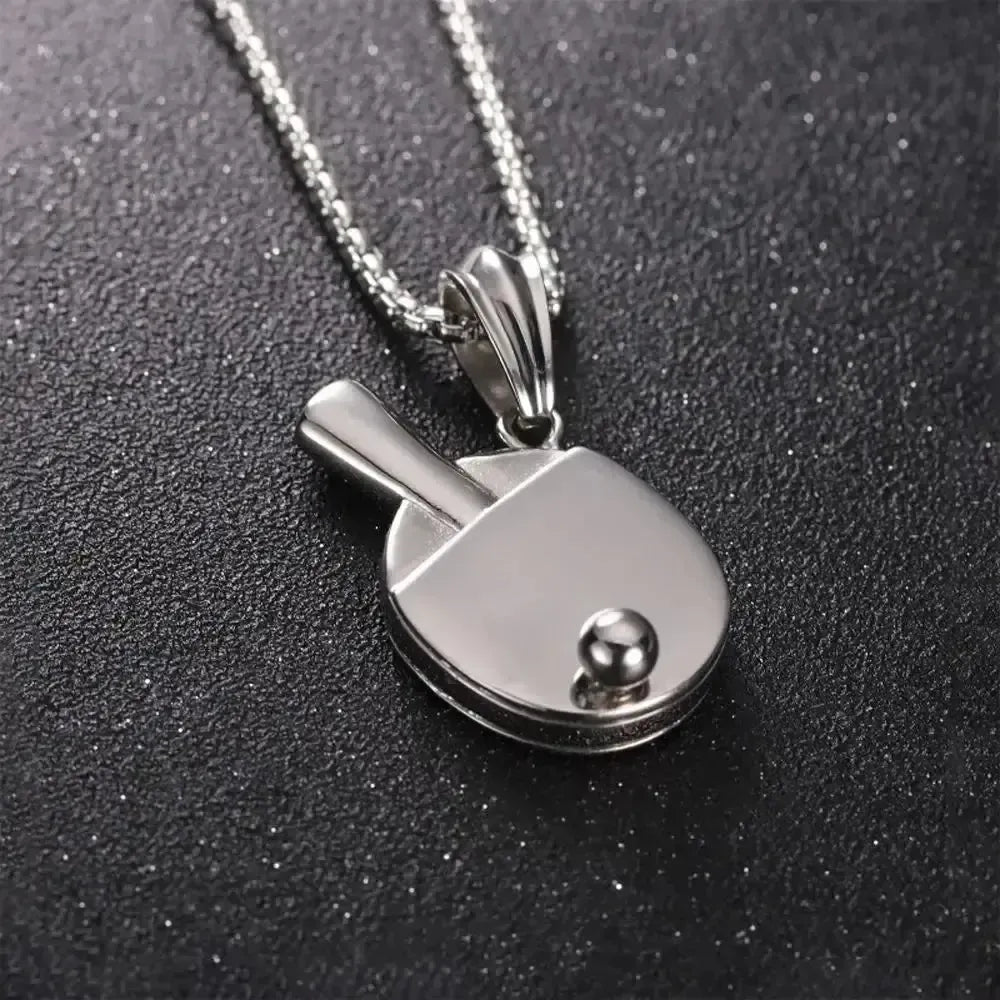 Table Tennis Bat Necklace – (Unisex, Silver)