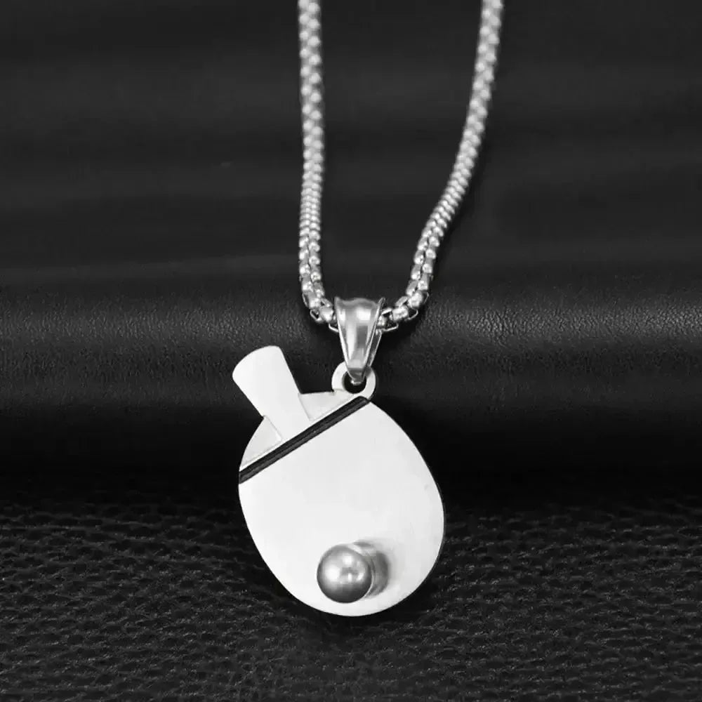 Table Tennis Bat Necklace – (Unisex, Silver)