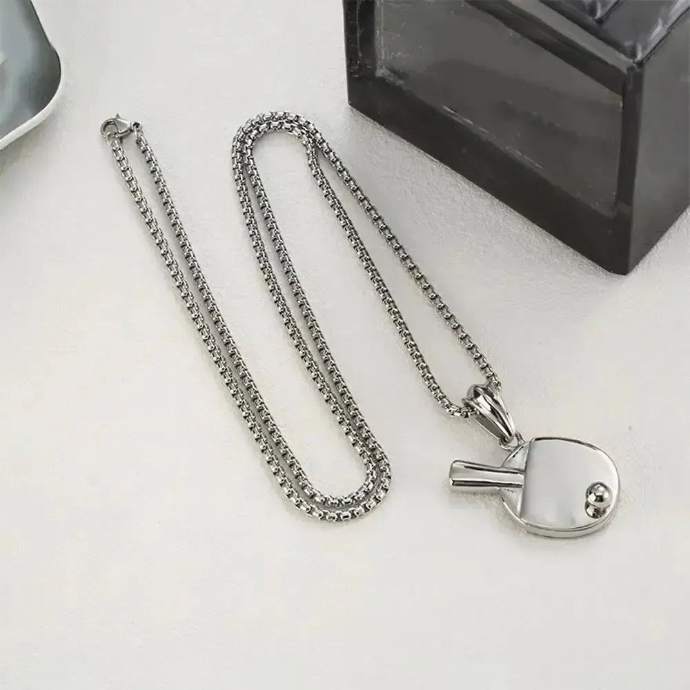Table Tennis Bat Necklace – (Unisex, Silver)
