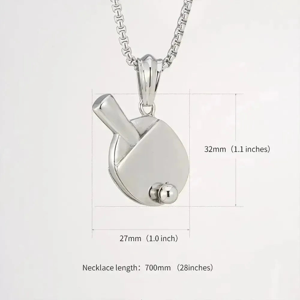 Table Tennis Bat Necklace – (Unisex, Silver)