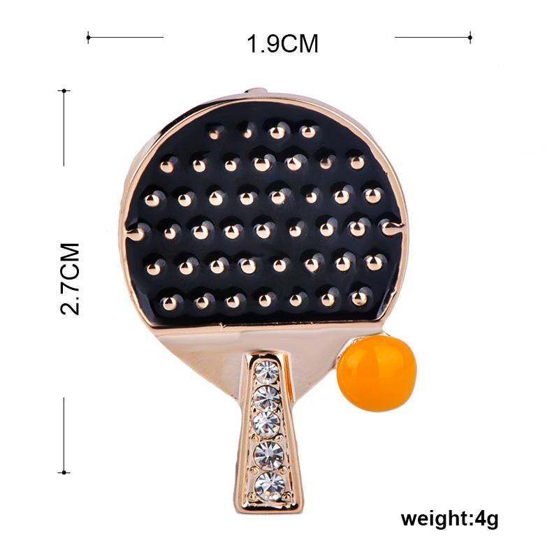 Tischtennis-Emaille-Goldbrosche