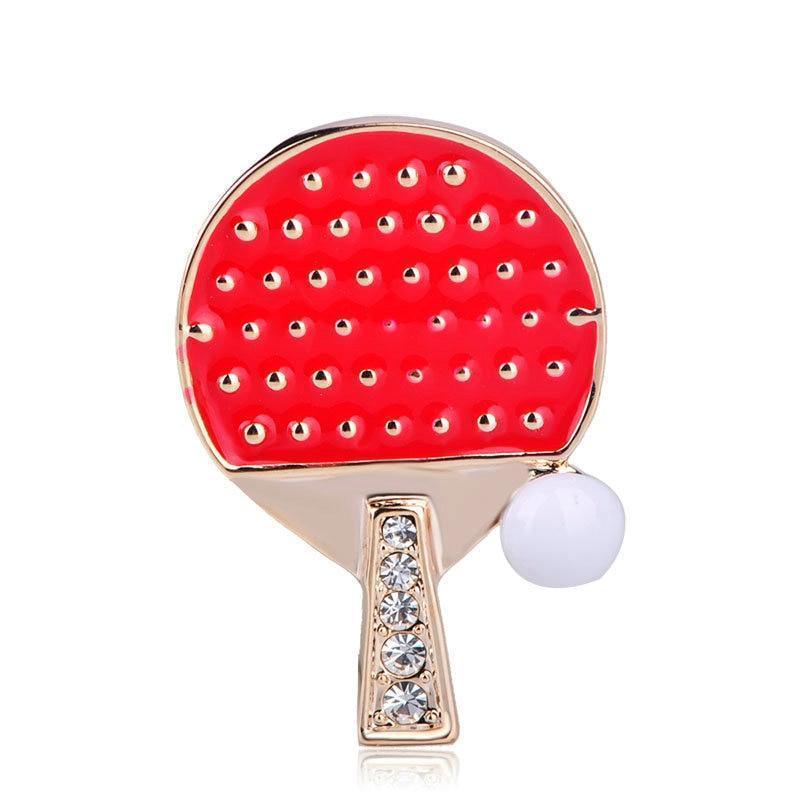 Tischtennis-Emaille-Goldbrosche